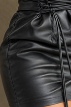 Lace-up PU Leather Mini Skirt