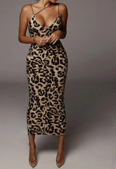 Leopard Snake Print Backless Midi Dress