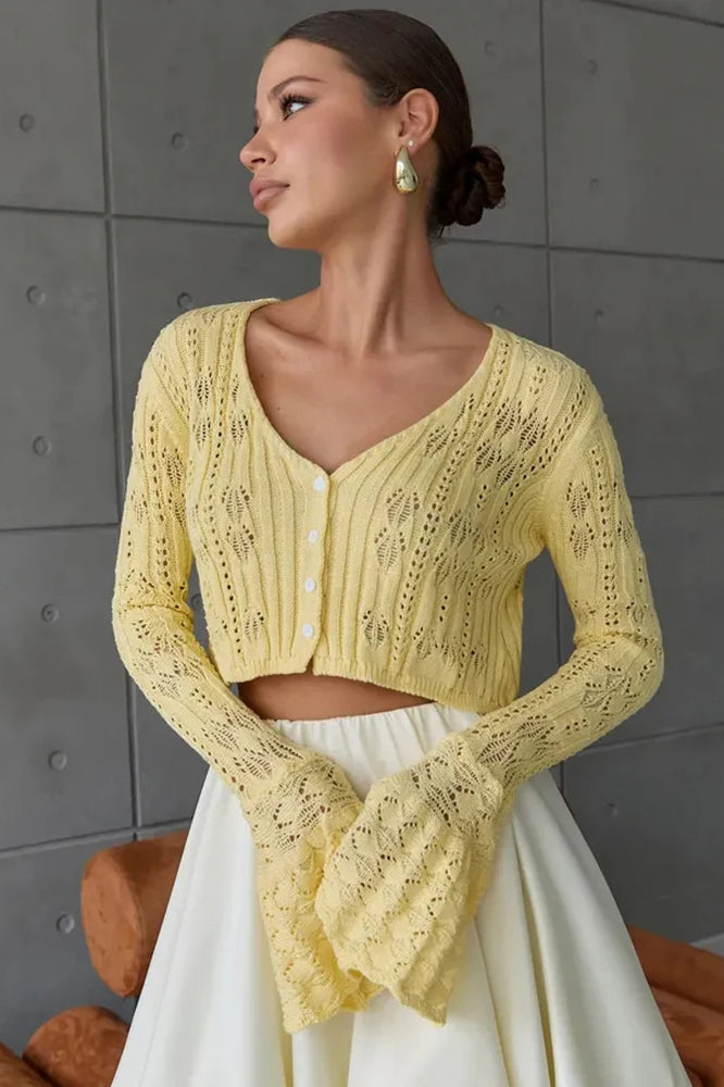 Slim Hollow Knit V Neck Button Cardigan Main image