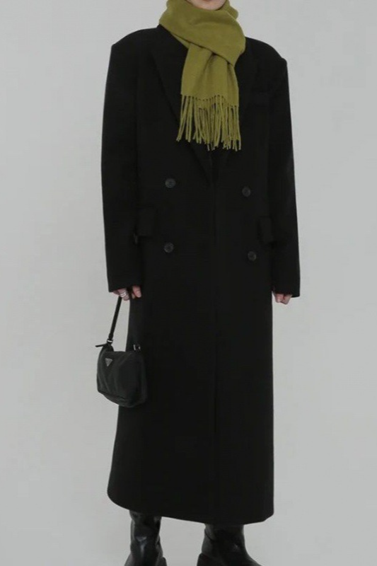 Thick Black Wool Blend Regular Shoulder Loose Overcoat Main image