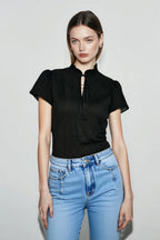 Summer Office Casual Bow Tie Collar Blouse