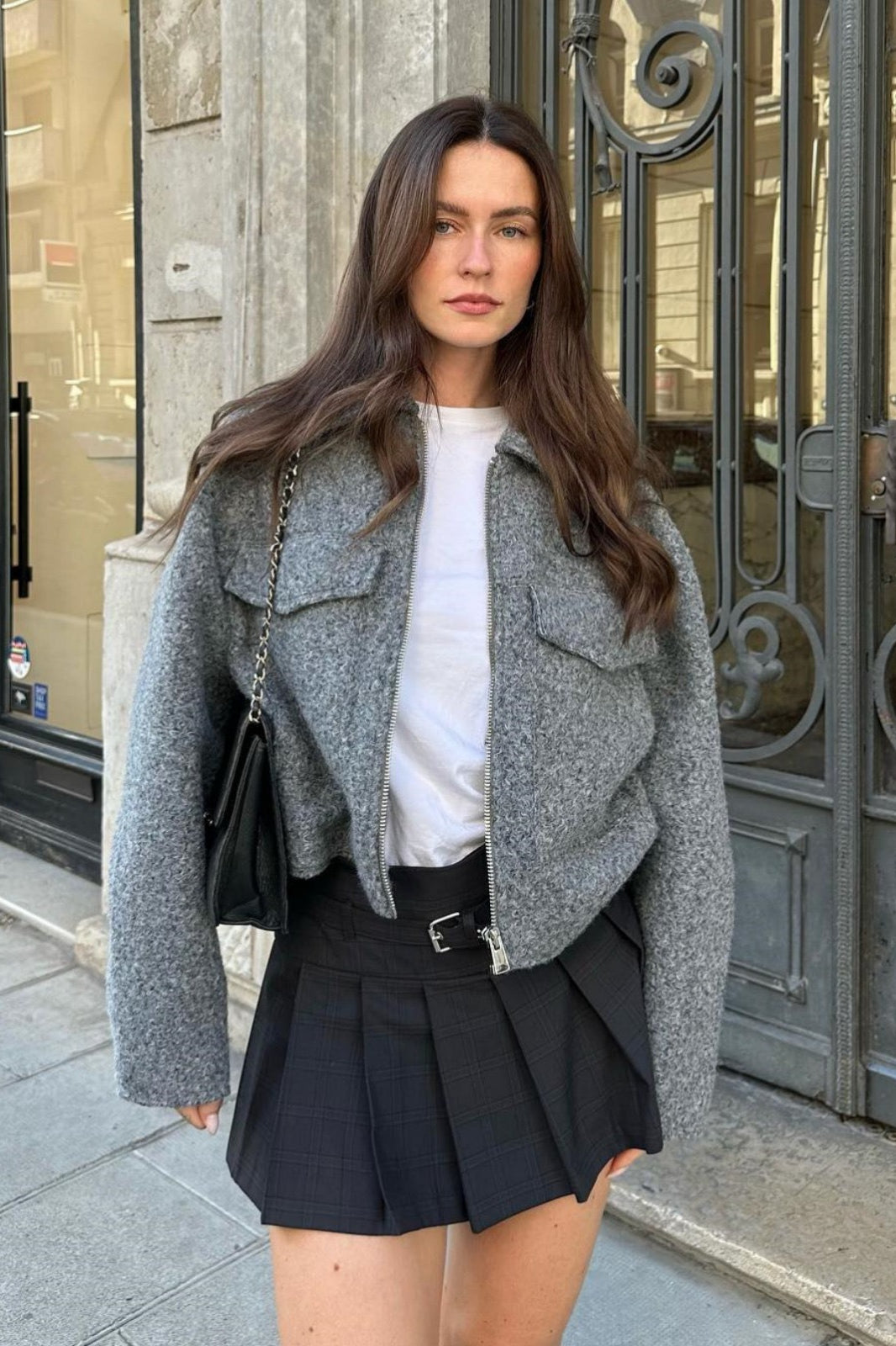 Cropped Boucle Zip Front Jacket Main image