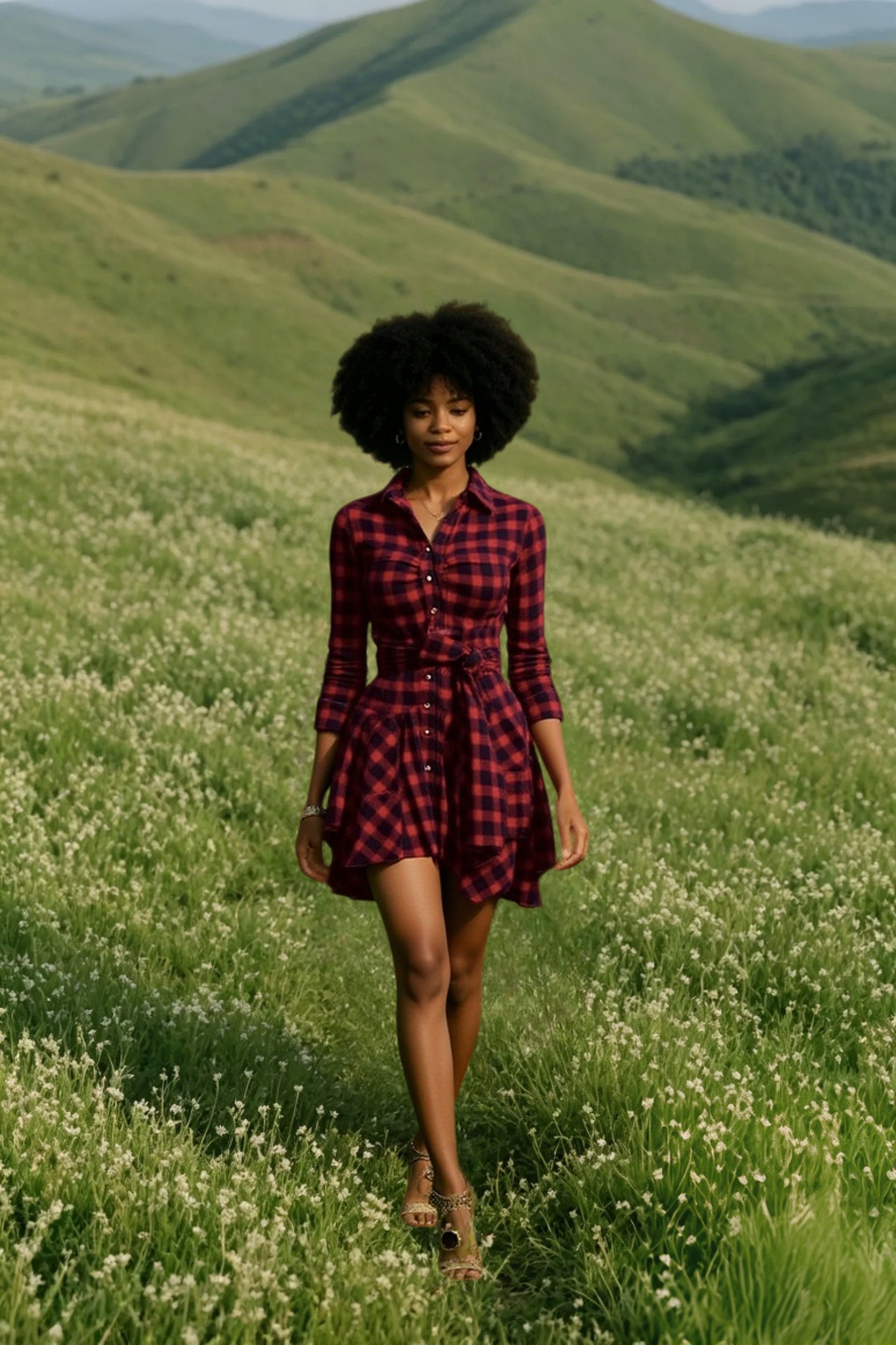 DressBetty - Christmas Long Sleeve Scottish Plaid Slim Dress Main image