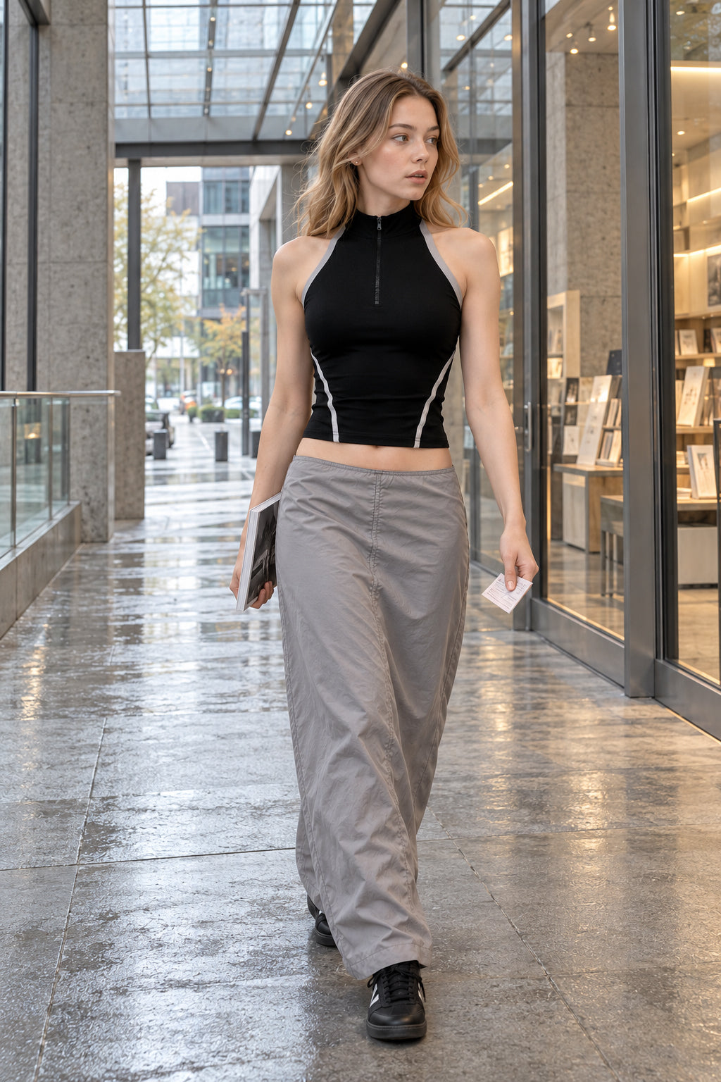 Acubi Open Back Zip-Up Top