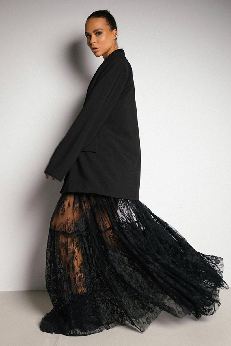 Black Lace Panel Boho Maxi Skirt Secondary image