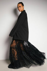 Black Lace Panel Boho Maxi Skirt