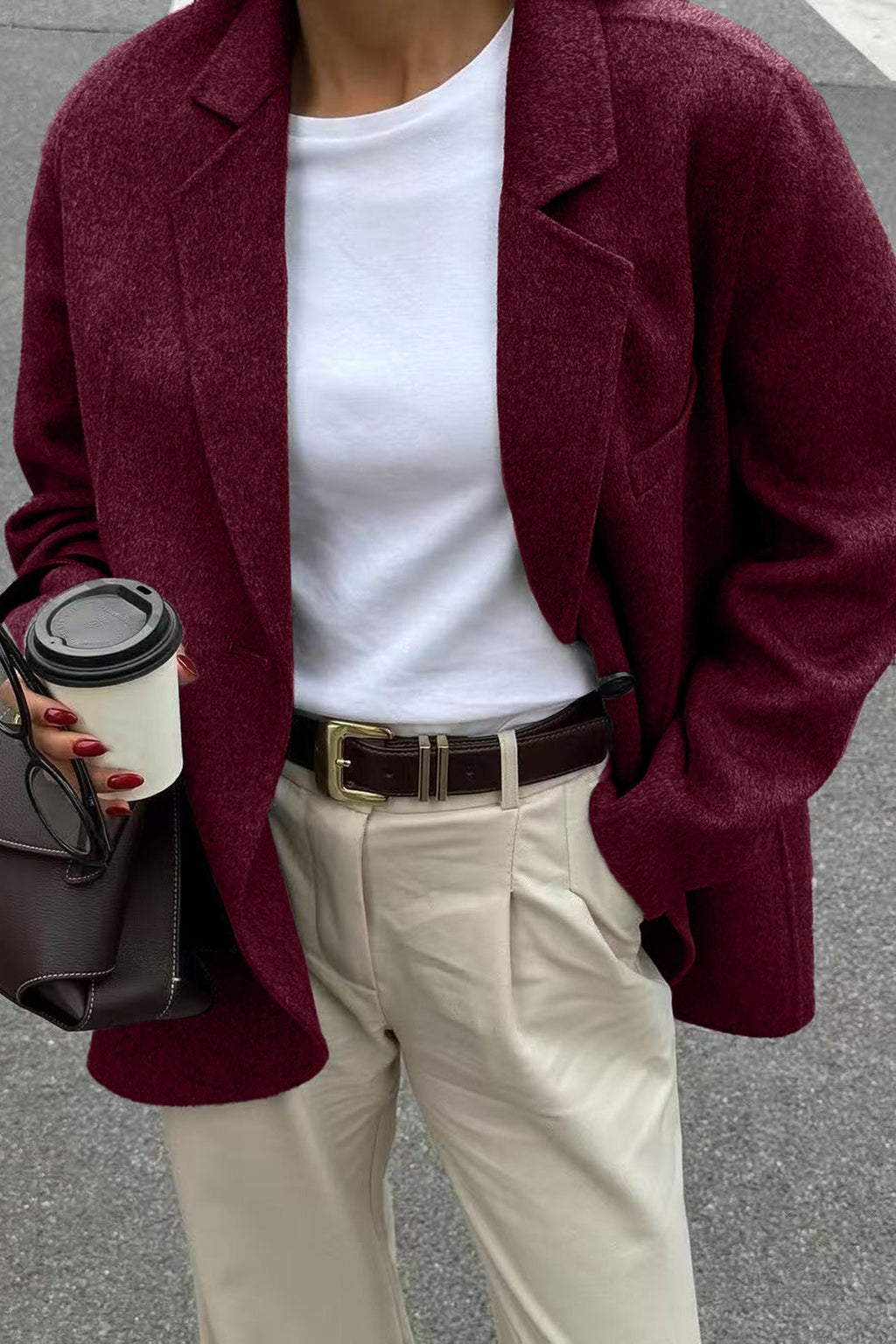 Minimalist Solid Color Tailored Coat