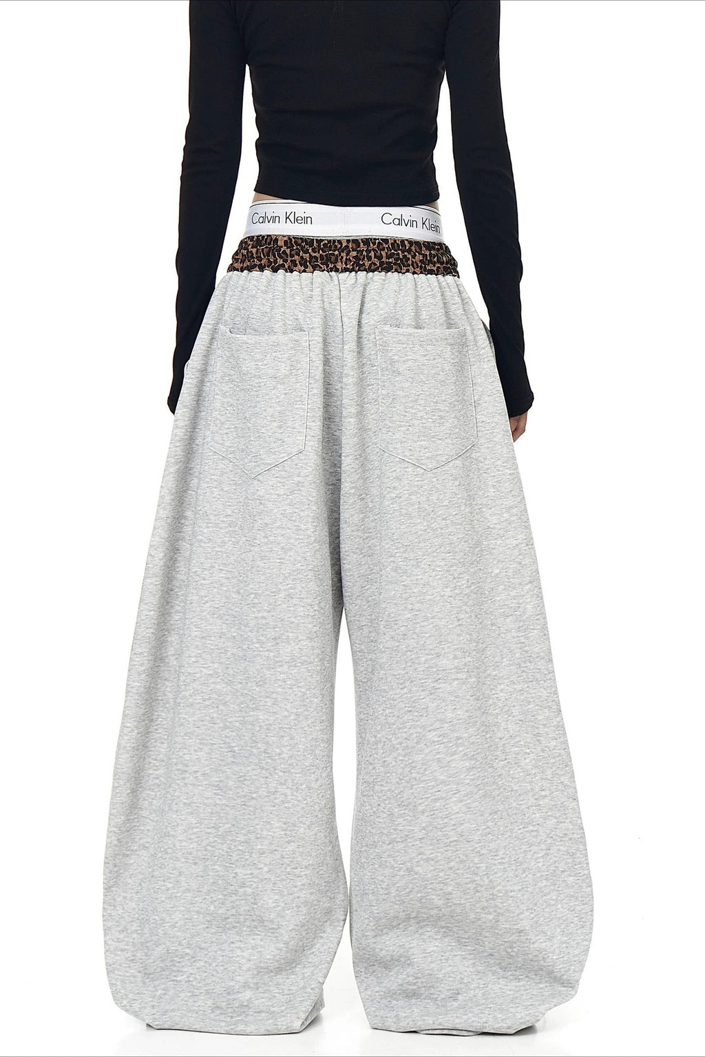 Leopard Waist Cross Print Wide Leg Pants