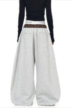 Leopard Waist Cross Print Wide Leg Pants