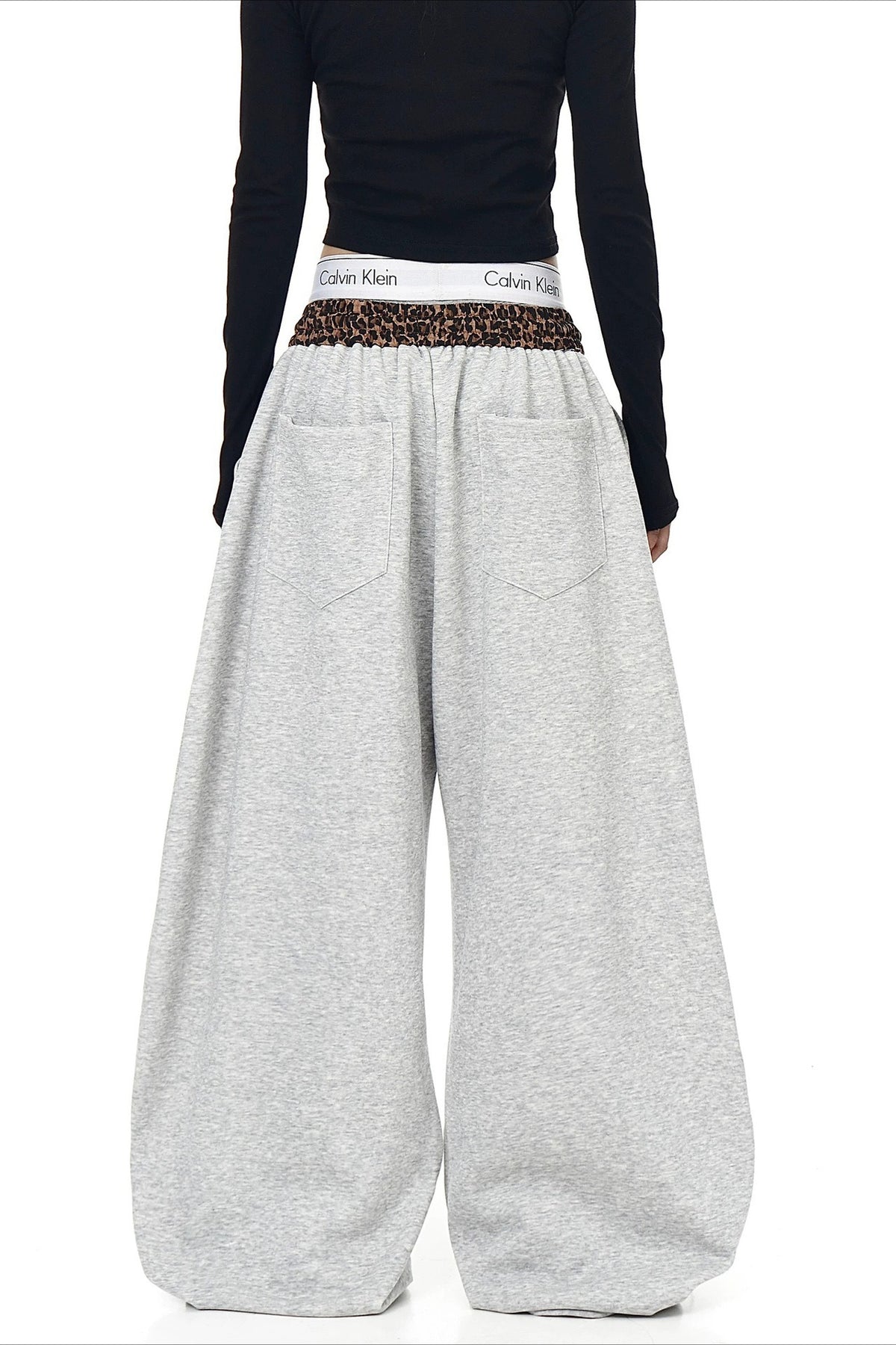 Leopard Waist Cross Print Wide Leg Pants