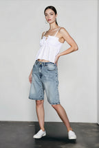 White Jacquard Cropped Cami Top