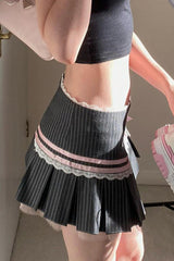 Balletcore Color Block Pleated Mini Skirt
