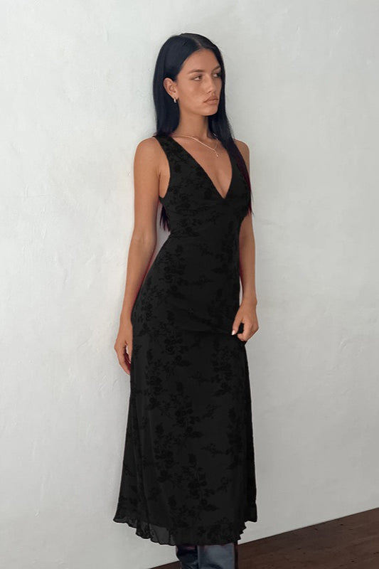 V-Neck Sleeveless Slim Fit Floral Dress