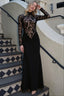 High Neck Sheer Lace Panel Maxi Dress