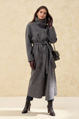Grey High Collar Long Woolen Coat
