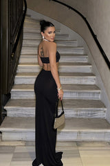 Solid Color 3D Floral Slit Draped Skirt