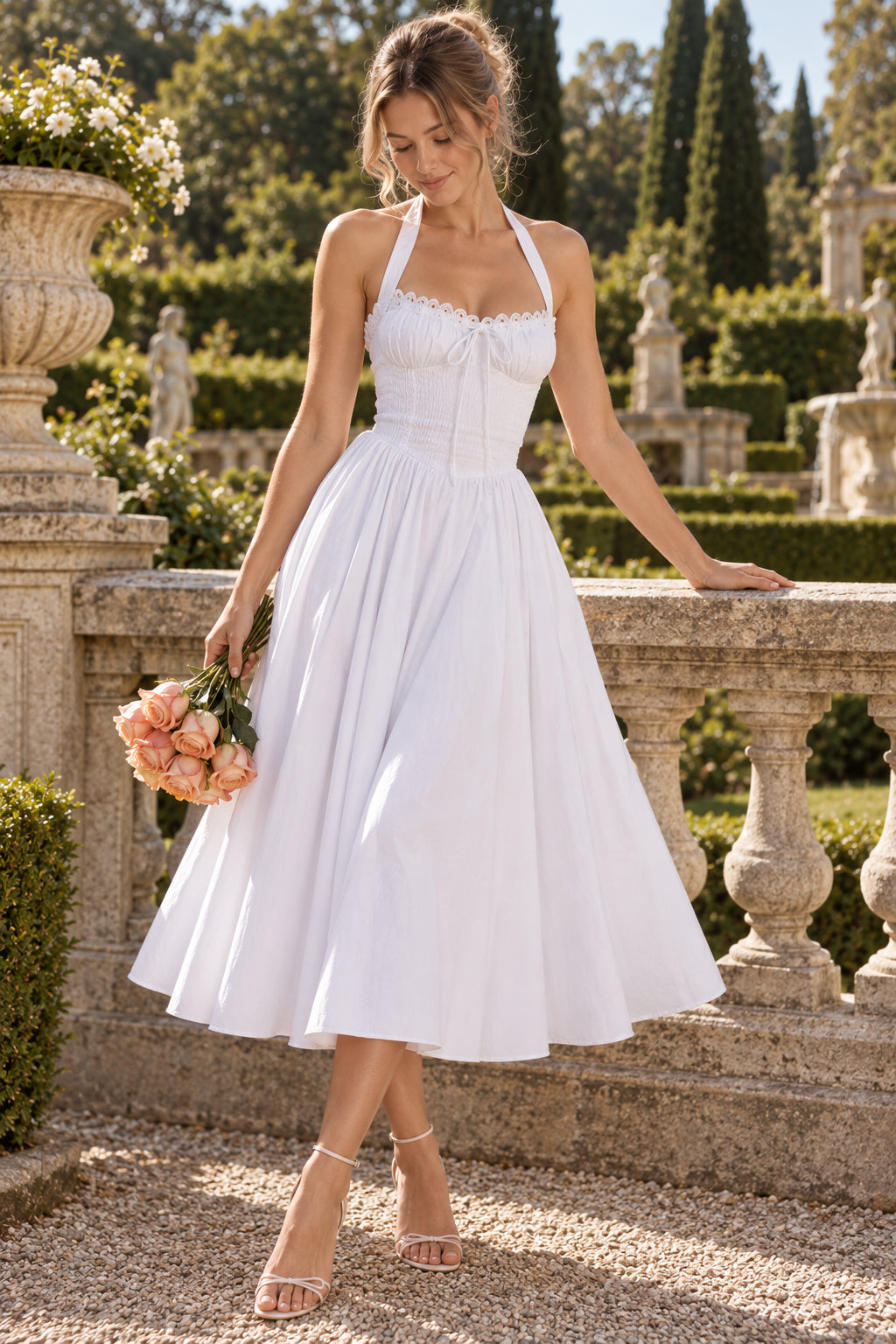 Adabella Cotton Stylish Halter Midi Sundress