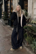 Black Short Puffer Fur Collar Jacket