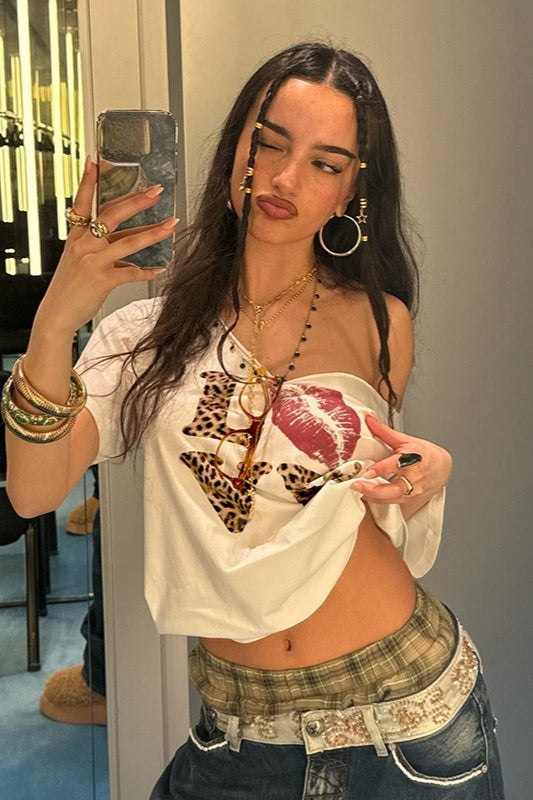 Edgy Graphic Off Shoulder T-Shirt Secondary image