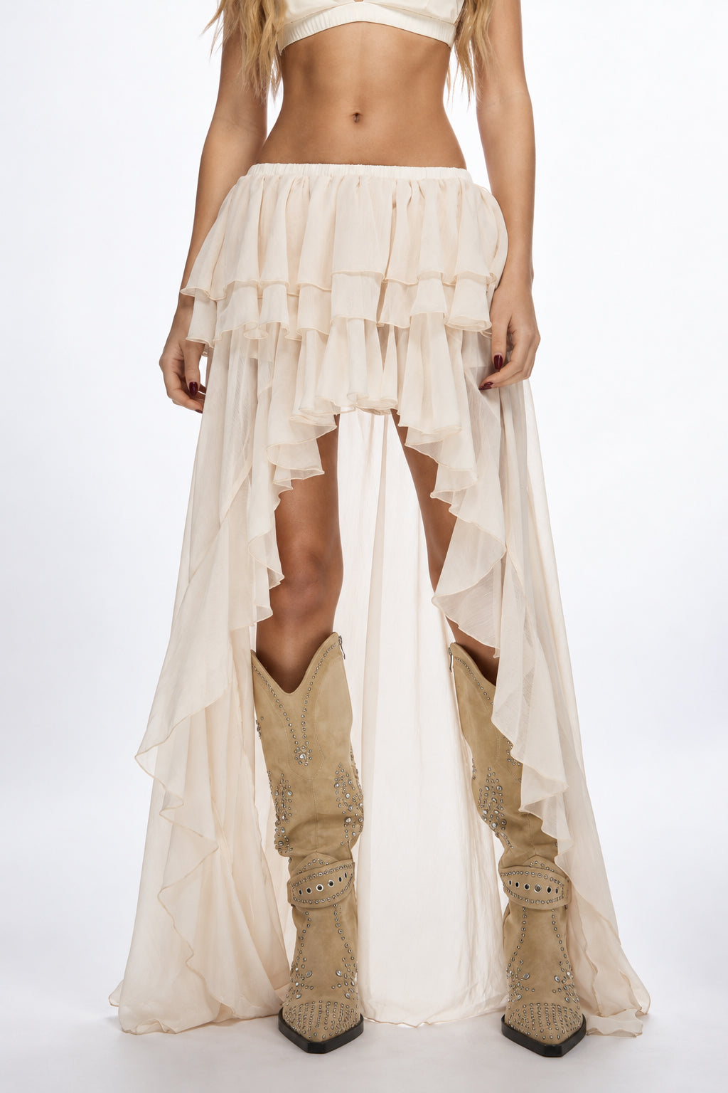 High Waist Asymmetric Tiered Chiffon Skirt Main image