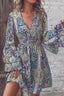 Elegant Paisley Print V Neck Bell Sleeve Boho Dress