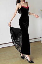 Lace Trim Cami Maxi Lace Dress