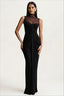 High Neck Mesh Panel Ruched Party Dress