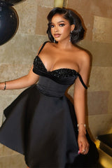 Elegant Sequin Patchwork Strapless Halter Cocktail Dress