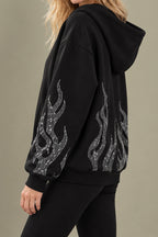 Rhinestone Flame Zip Hoodie