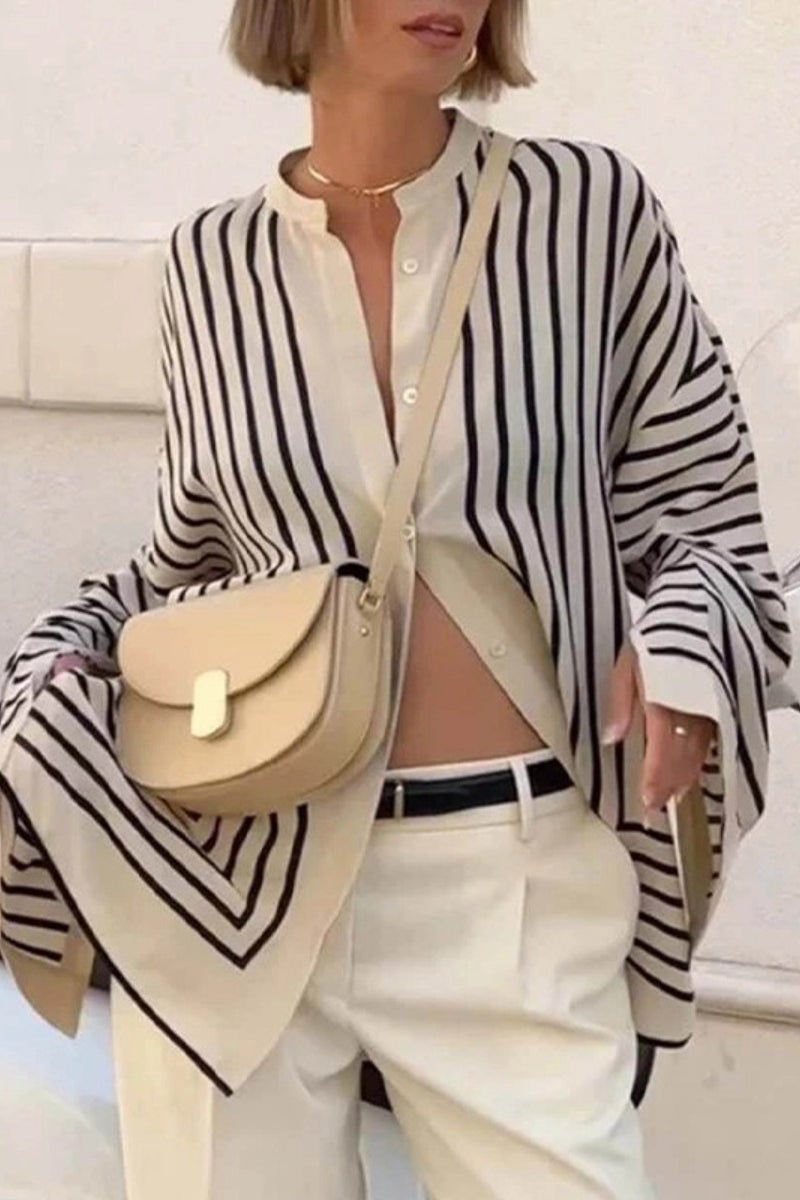 Striped Loose Long Sleeve Button Down Blouse Main image