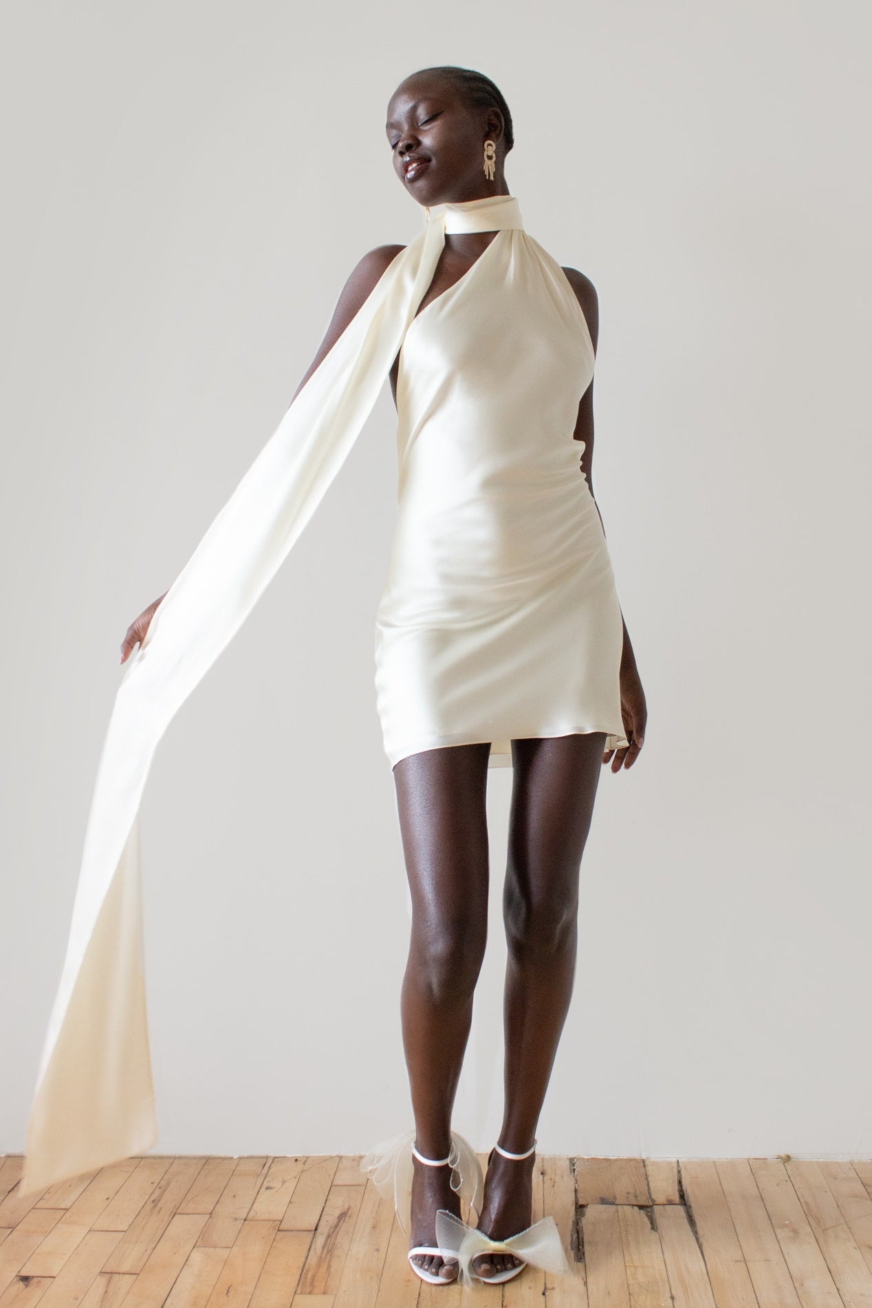 Satin Backless Adjustable Halter Mini  Silk Dress Main image