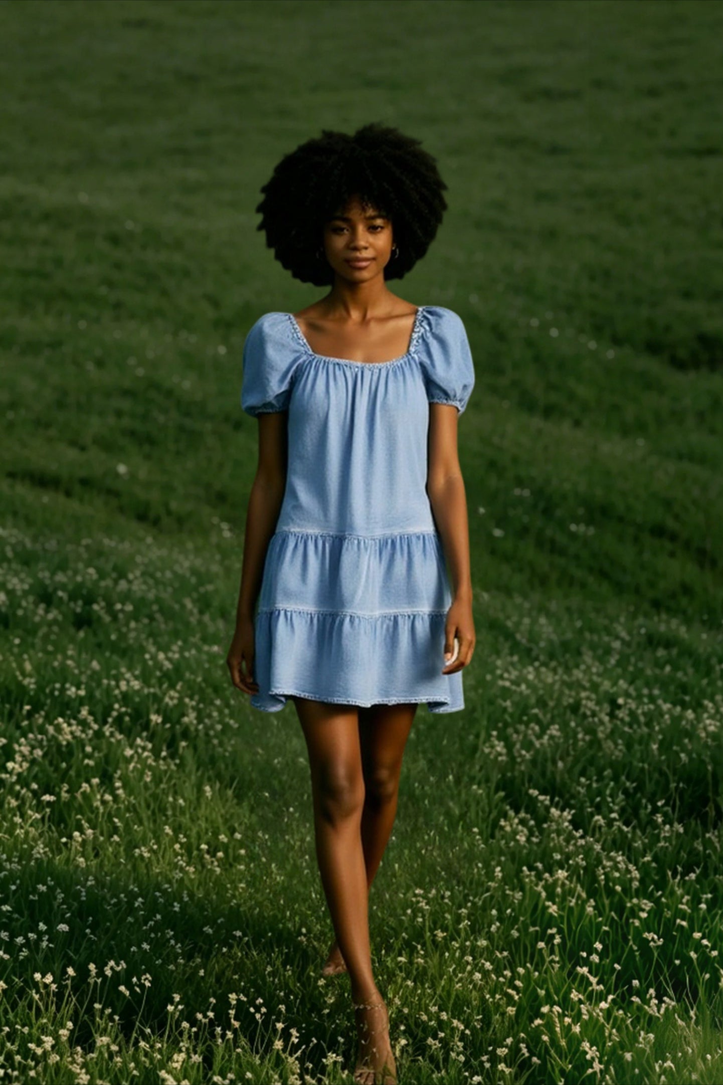 Short Sleeve Tiered Denim Dress Secondary image