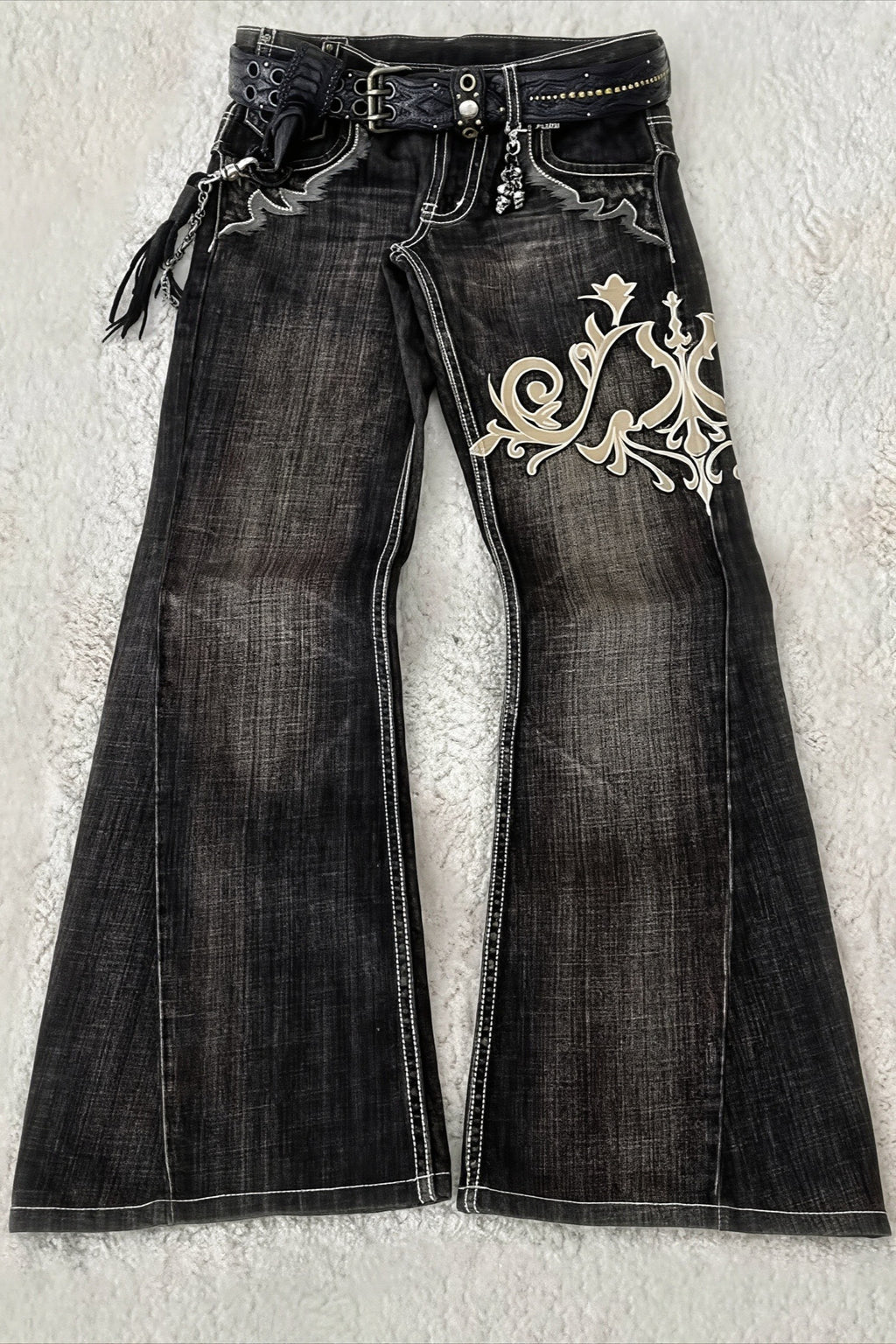 Embroidered Patchwork Y2K Flare Leg Jeans