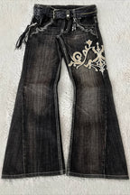 Embroidered Patchwork Y2K Flare Leg Jeans
