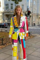 Shawl Lapel Long Sleeve Abstract Blazer