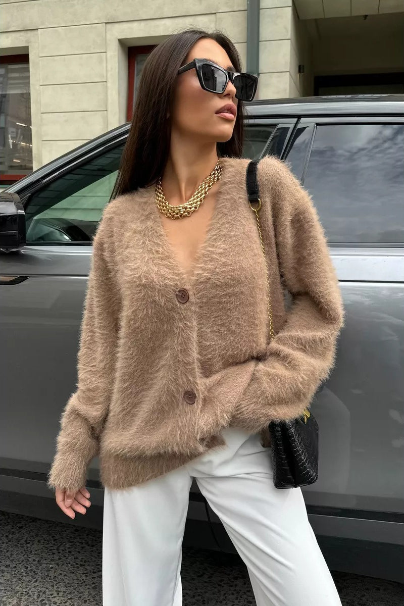 Faux Fur V Neck Cardigan Main image