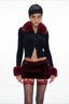 Faux Fur Trim Button Cropped Knit Top