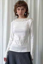 Ruffled V Neck Slim Long Sleeve T-shirts