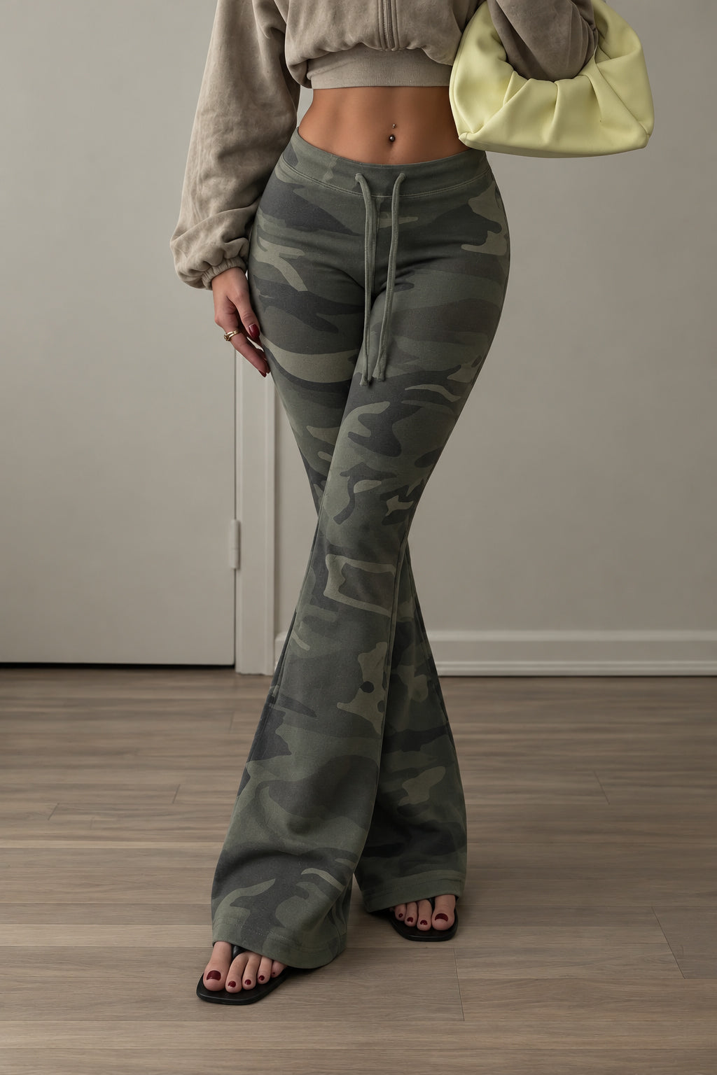Camouflage Lace Up Flared Pants