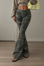 Camouflage Lace Up Flared Pants