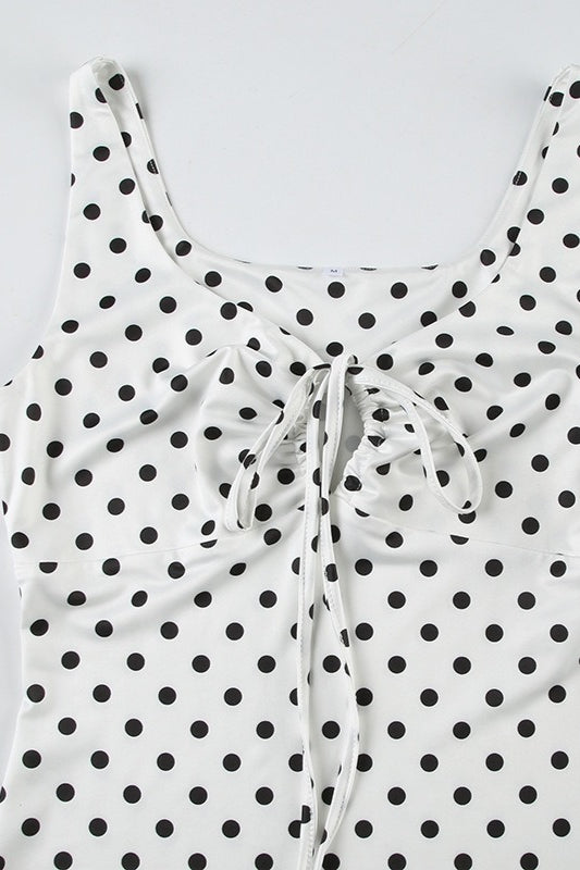 Polka Dot Waist Cinched A-Line Mini Dress