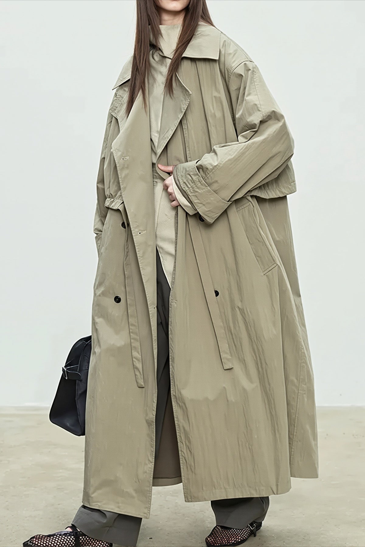 Oversized Wide Lapel Drop Shoulder Long Coat