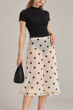 Sheer Polka Dot Casual High Waist Skirt