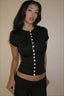 Solid Crew Neck Button Front Fitted Crop Top