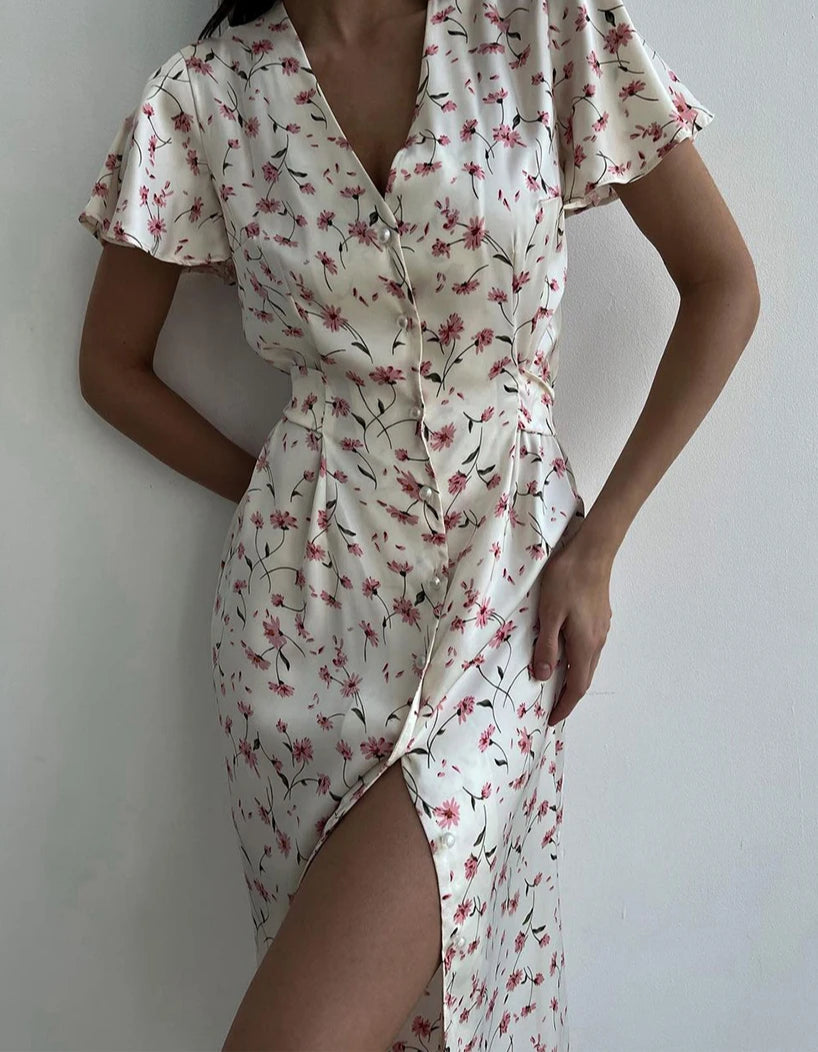 V-neck Short Sleeve Midi Floral Dress Main image