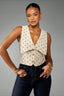 Polka Dot Collared Button Front Vest Crop Top