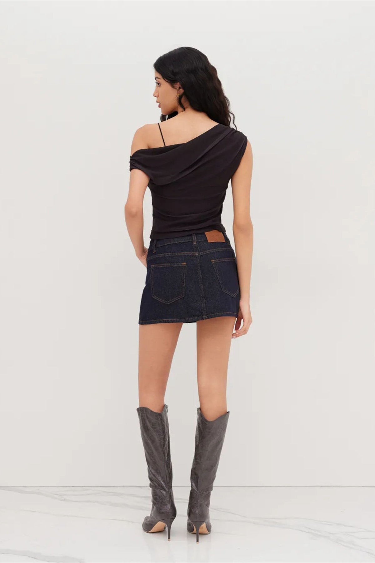 Sheer Mesh One-Shoulder Ruched Print Crop Top