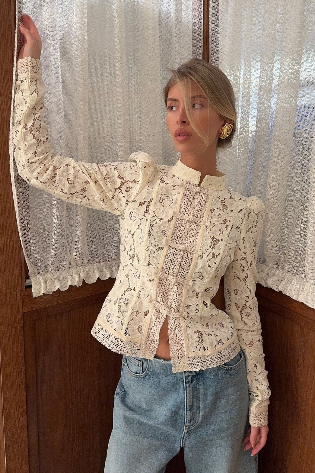 Sheer Lace Long Sleeve Blouse Secondary image