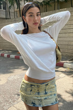 Relaxed Off Shoulder Solid Long Sleeve T-shirts