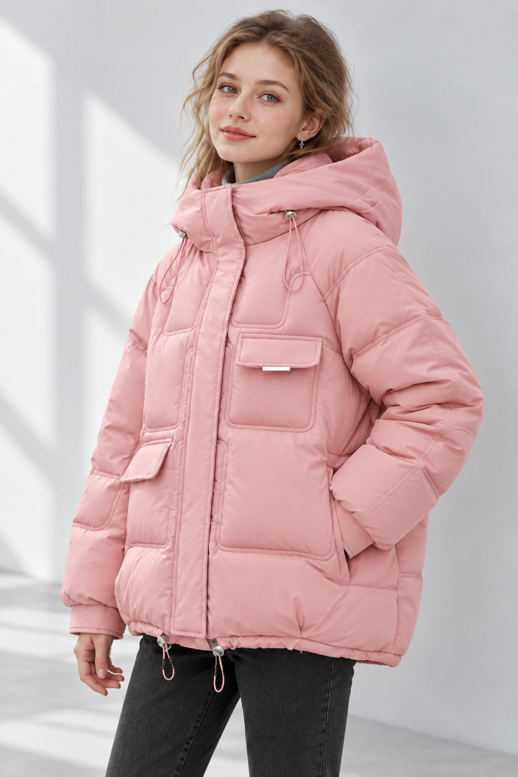Cropped Insulated Cargo Puffer Jacket
